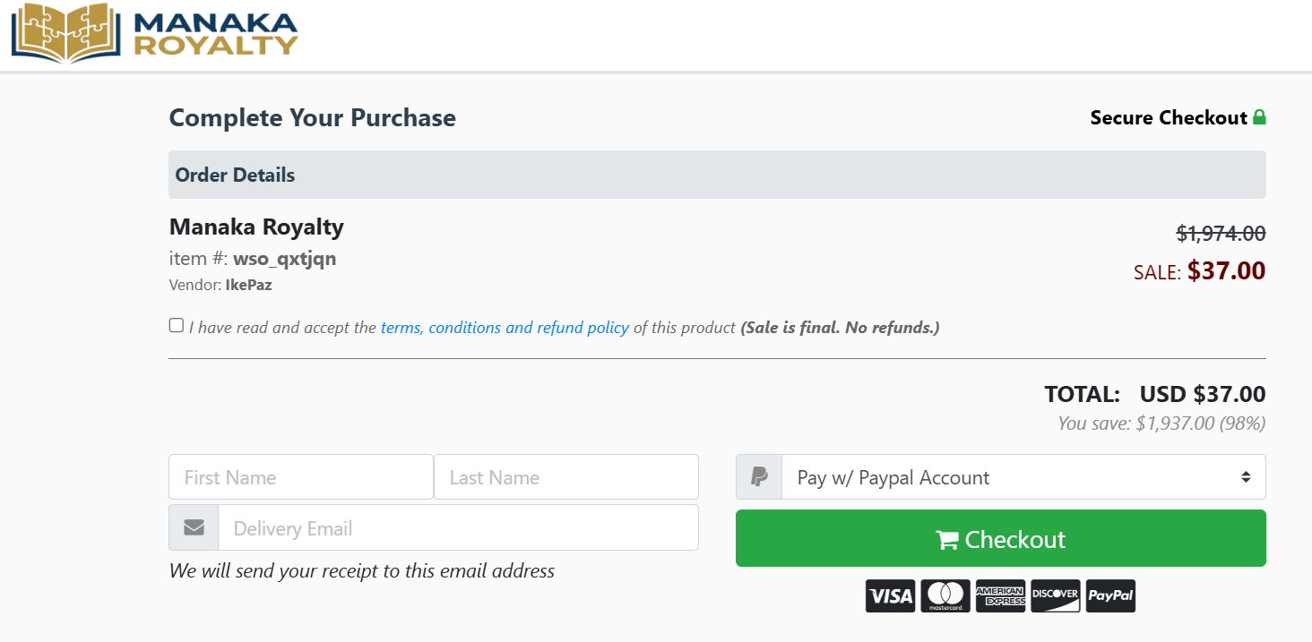 Manaka Royalty order page